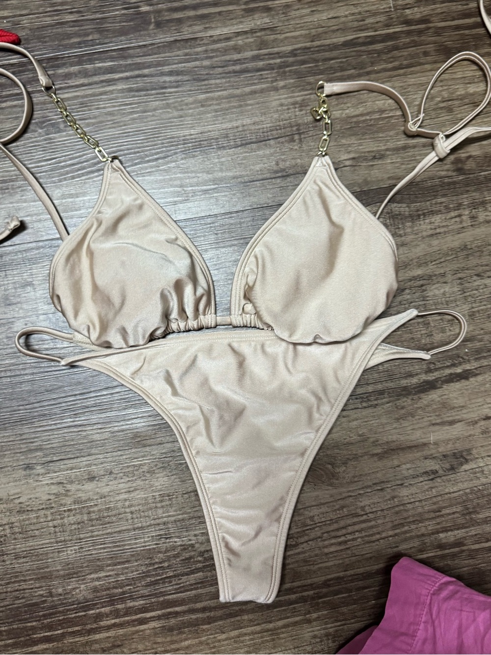 Women's Shimmer Beige Triangle Bikini Set